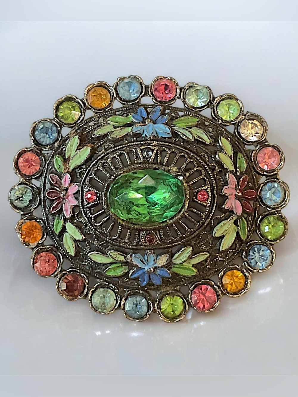 Vintage Little Nemo Rainbow Rhinestone and Enamel Brooch Pin